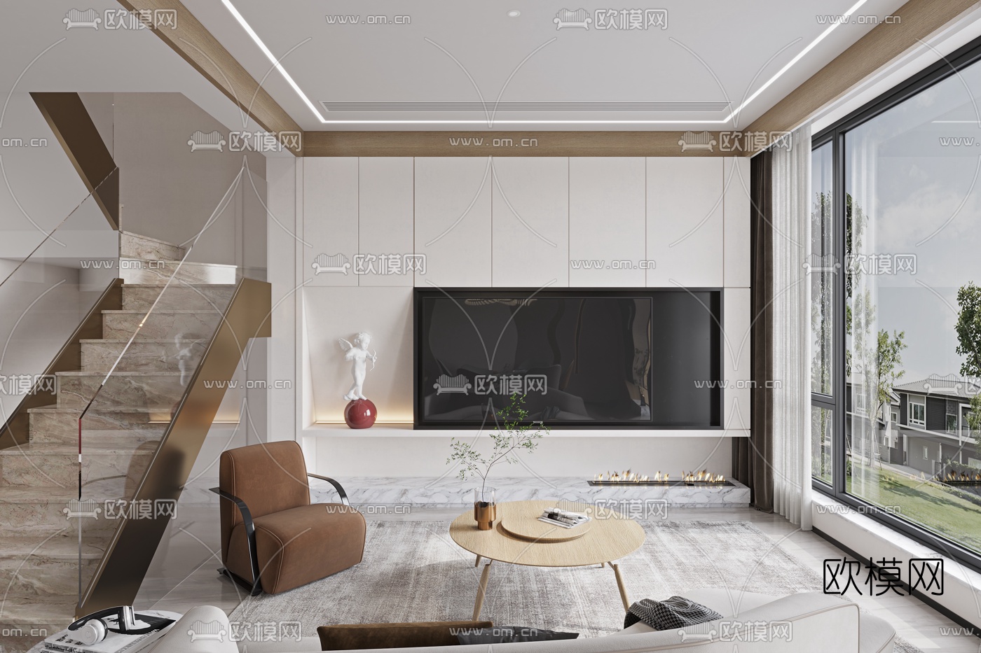 现代复式客厅餐厅3d模型