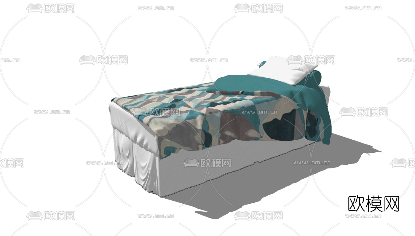 现代布艺单人床免费su模型下载（渲染图2）