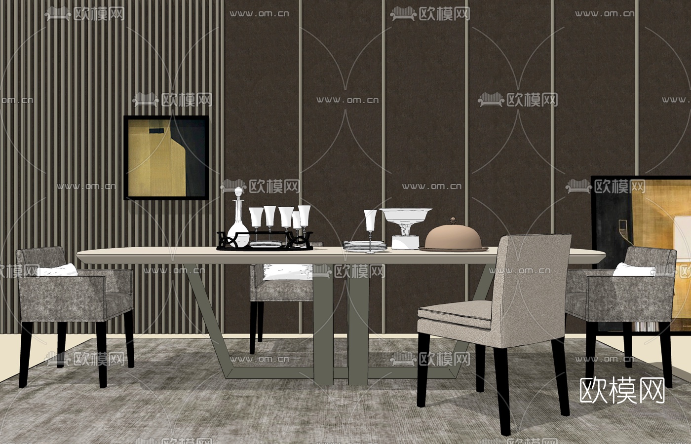 现代餐桌椅组合su模型