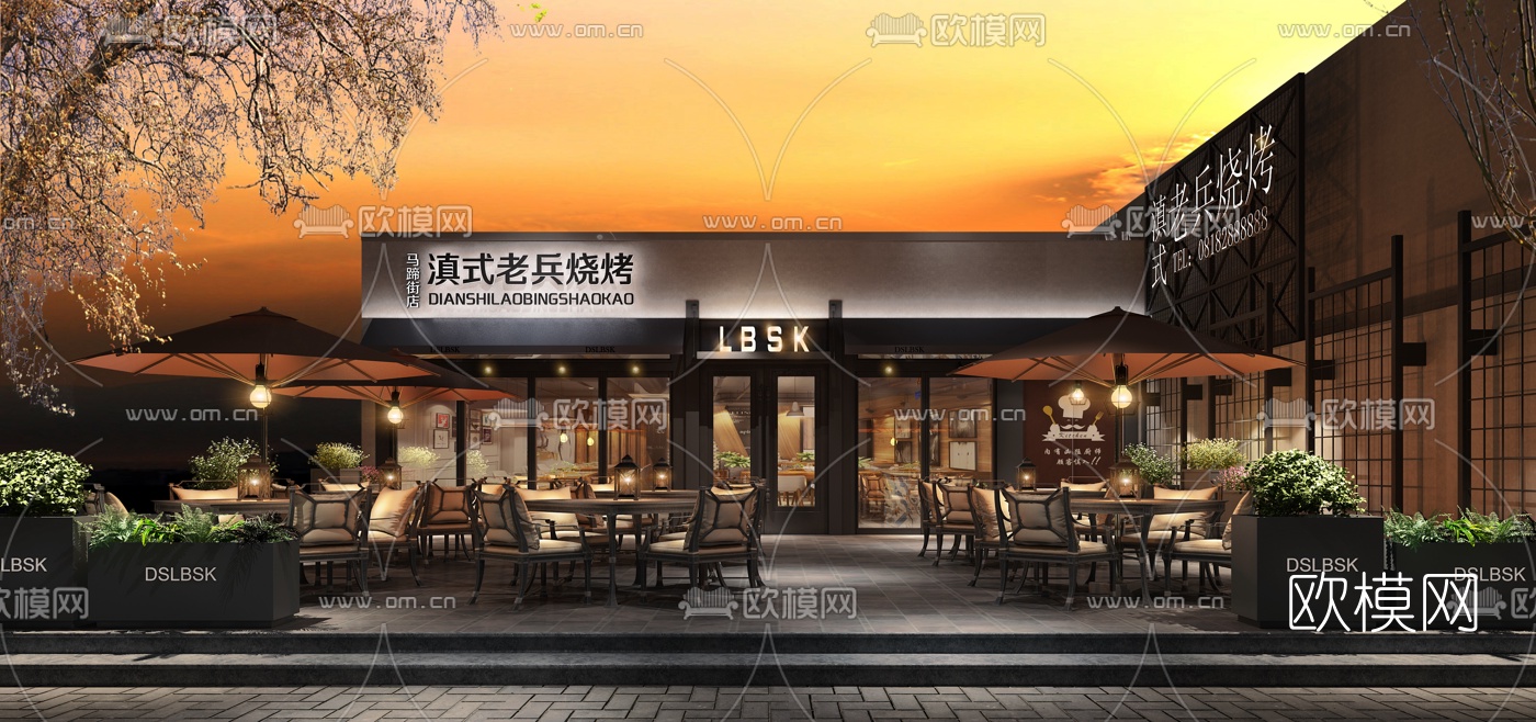 现代烧烤店门头外观3d模型
