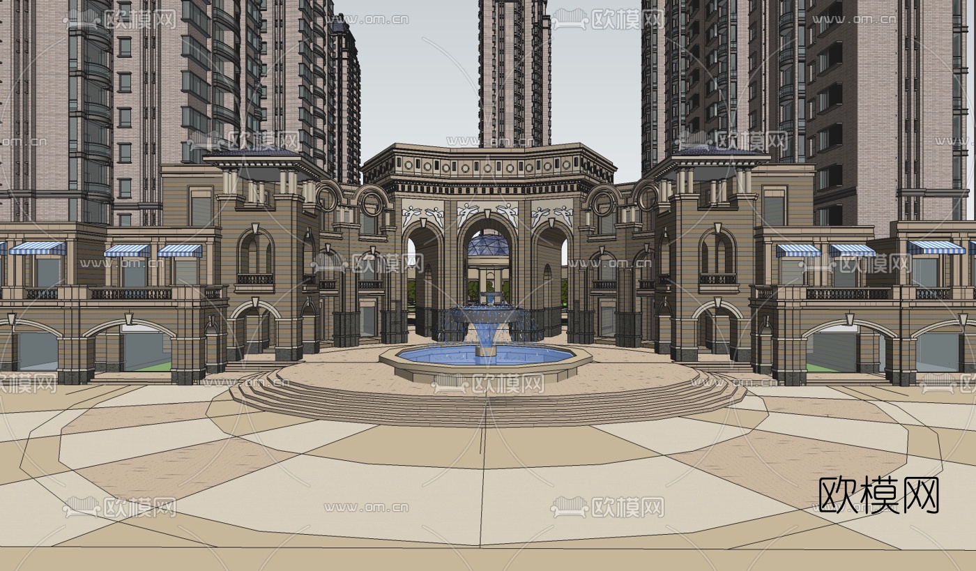 法式小区规划su模型下载（渲染图2）