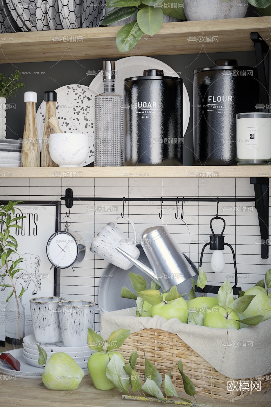现代厨具餐具调料瓶食物组合3d模型下载（渲染图3）