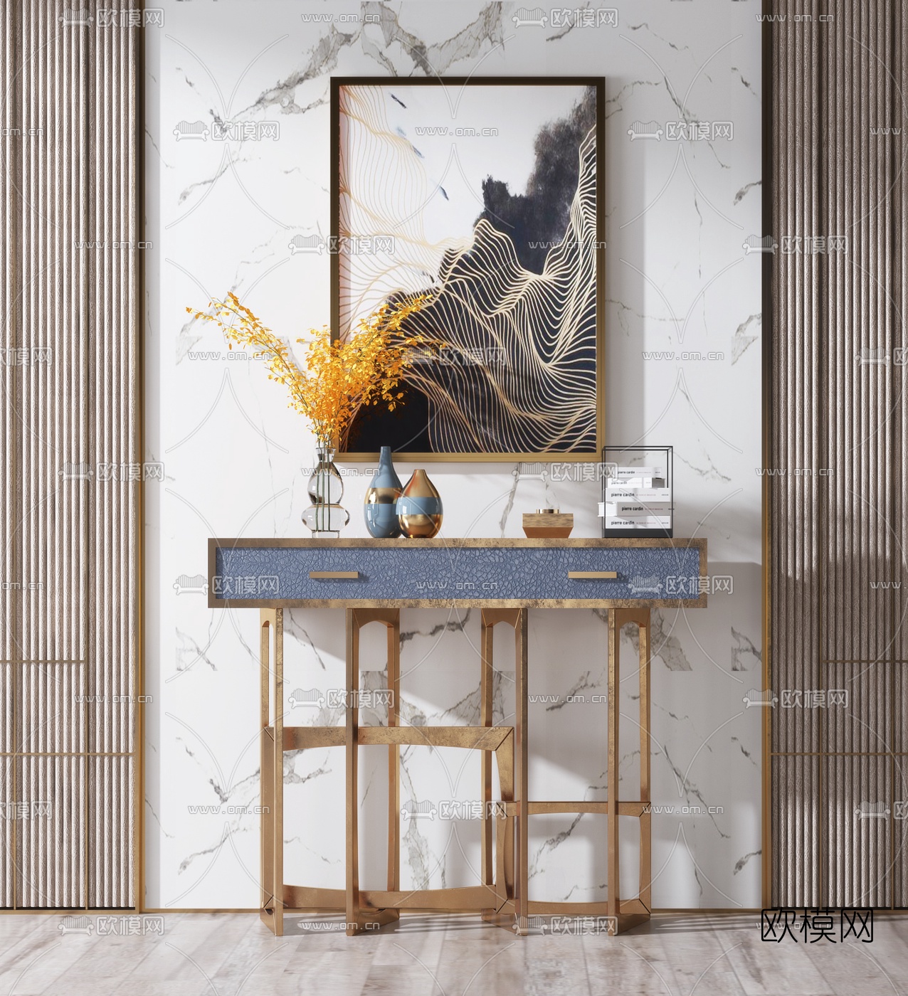 现代轻奢端景条案3d模型下载