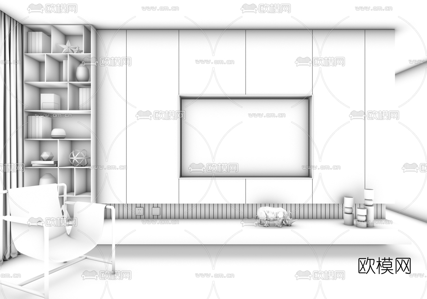 集美设计 电视背景墙组合3D模型下载（渲染图2）
