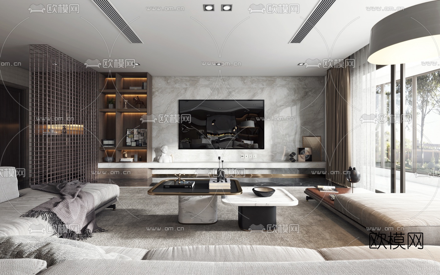 现代客厅餐厅3d模型