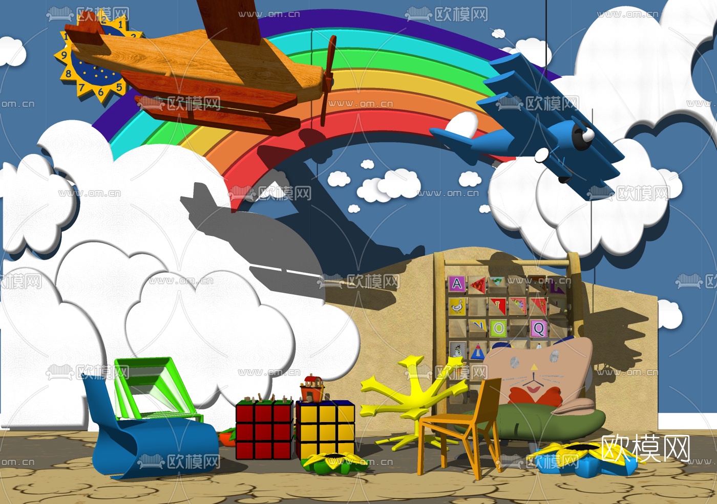 现代儿童益智玩具飞机组合su模型下载