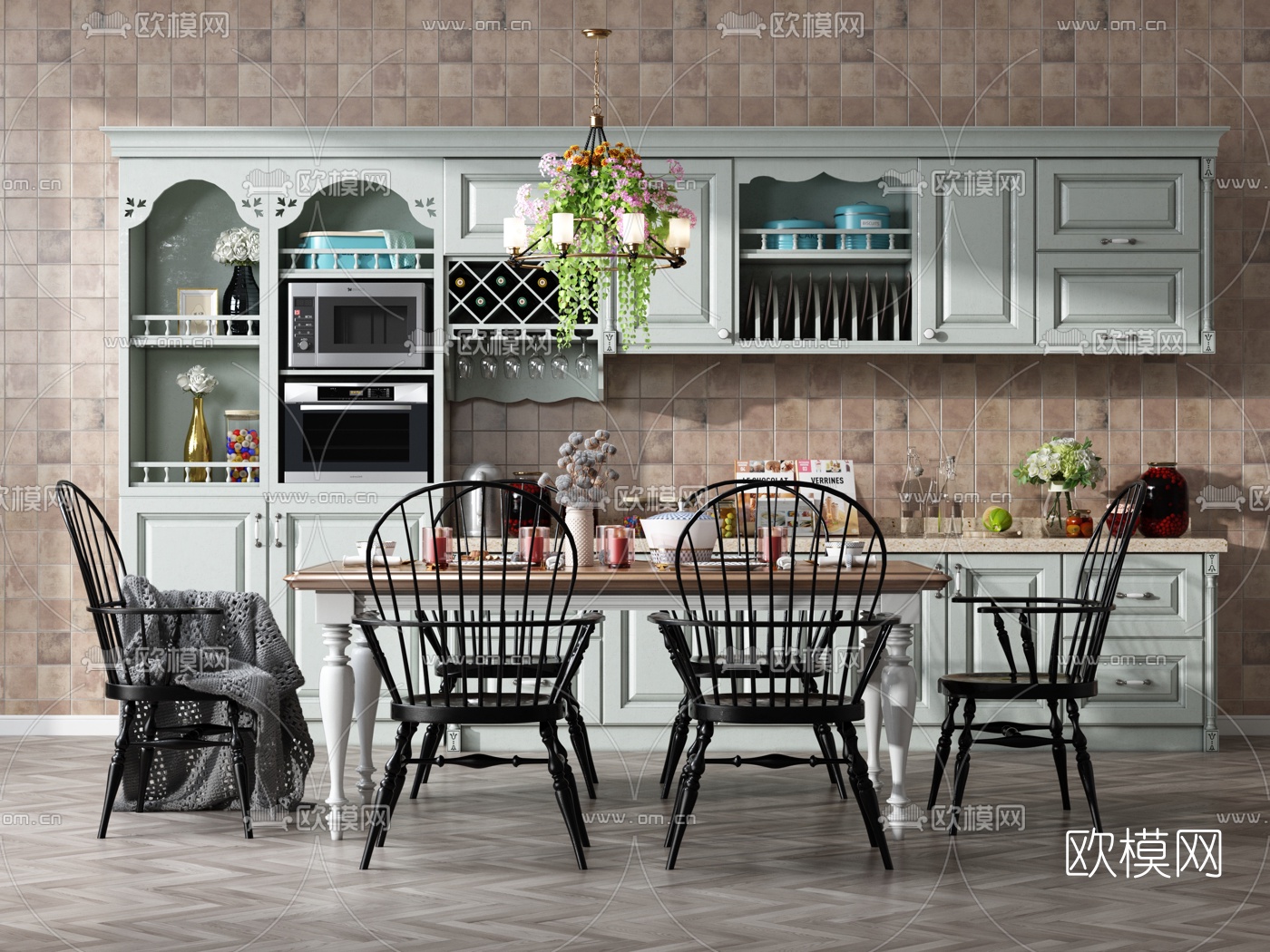 美式橱柜餐桌椅3d模型下载