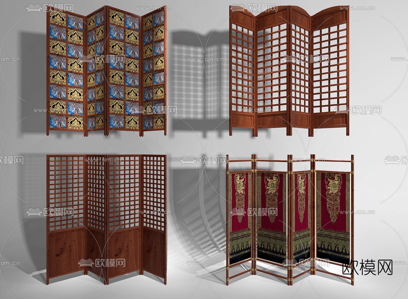东南亚实木屏风隔断3d模型下载（渲染图1）
