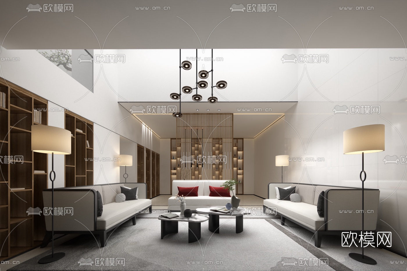 意巢设计 新中式布艺沙发组合3d模型