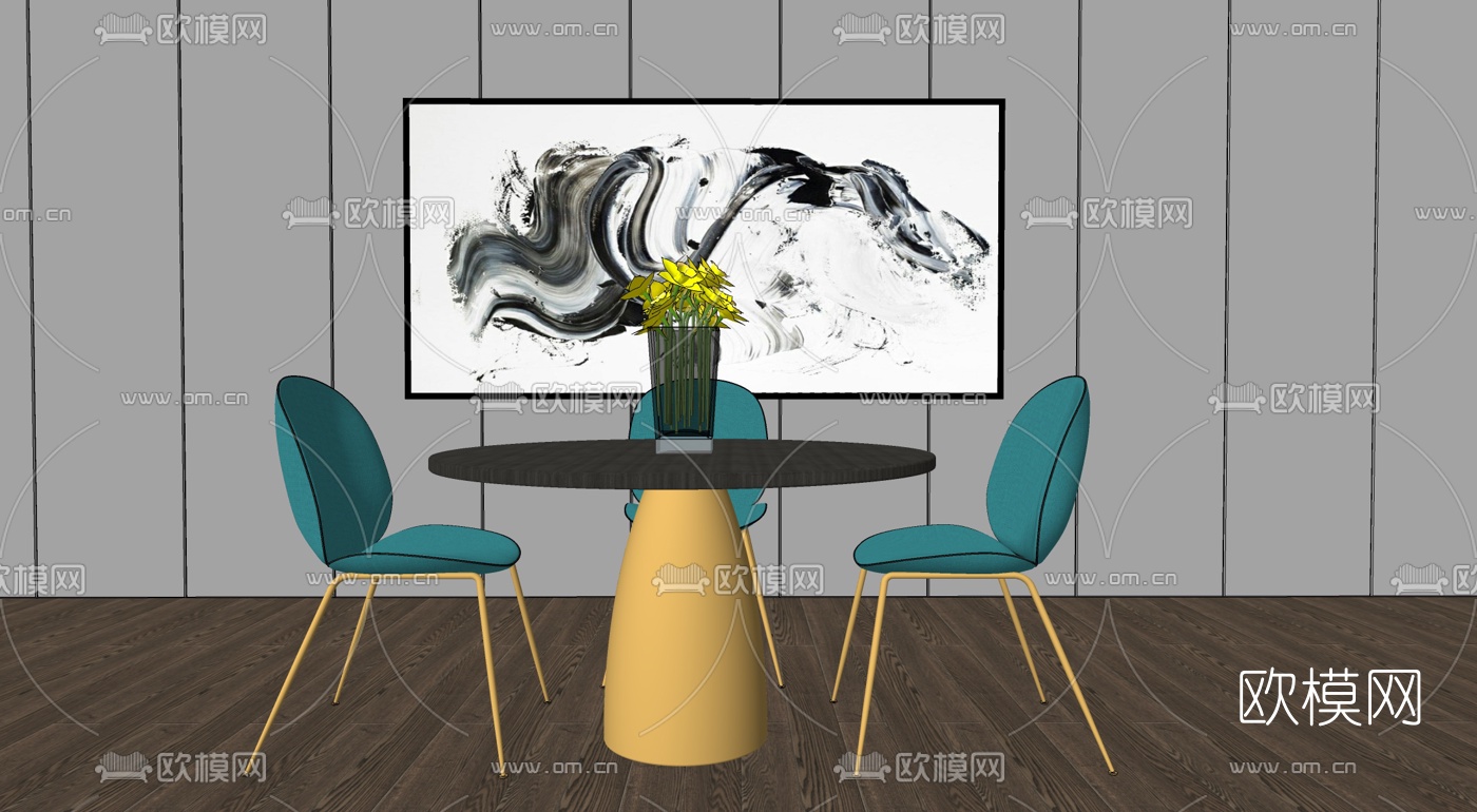 北欧餐桌椅组合su模型