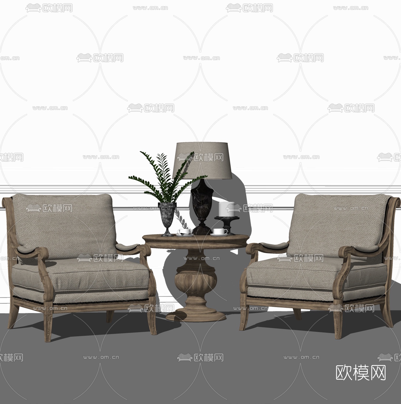 欧式布艺单人沙发su模型下载