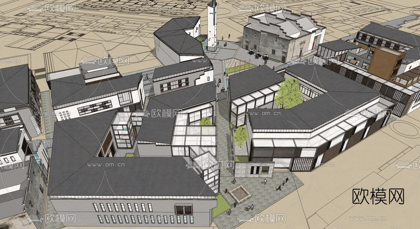 中式商业步行街su模型下载（渲染图7）