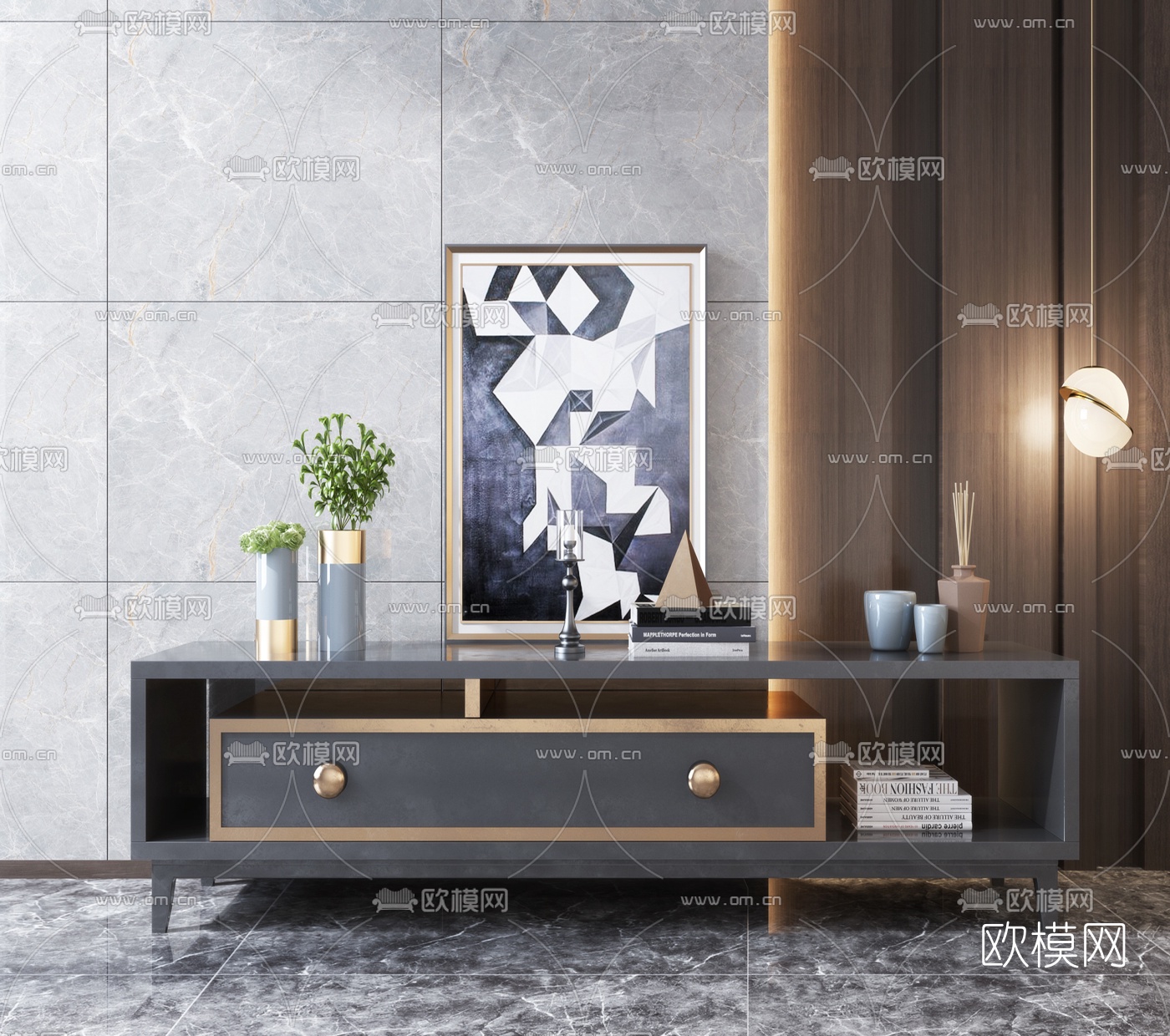 现代实木电视柜3d模型下载