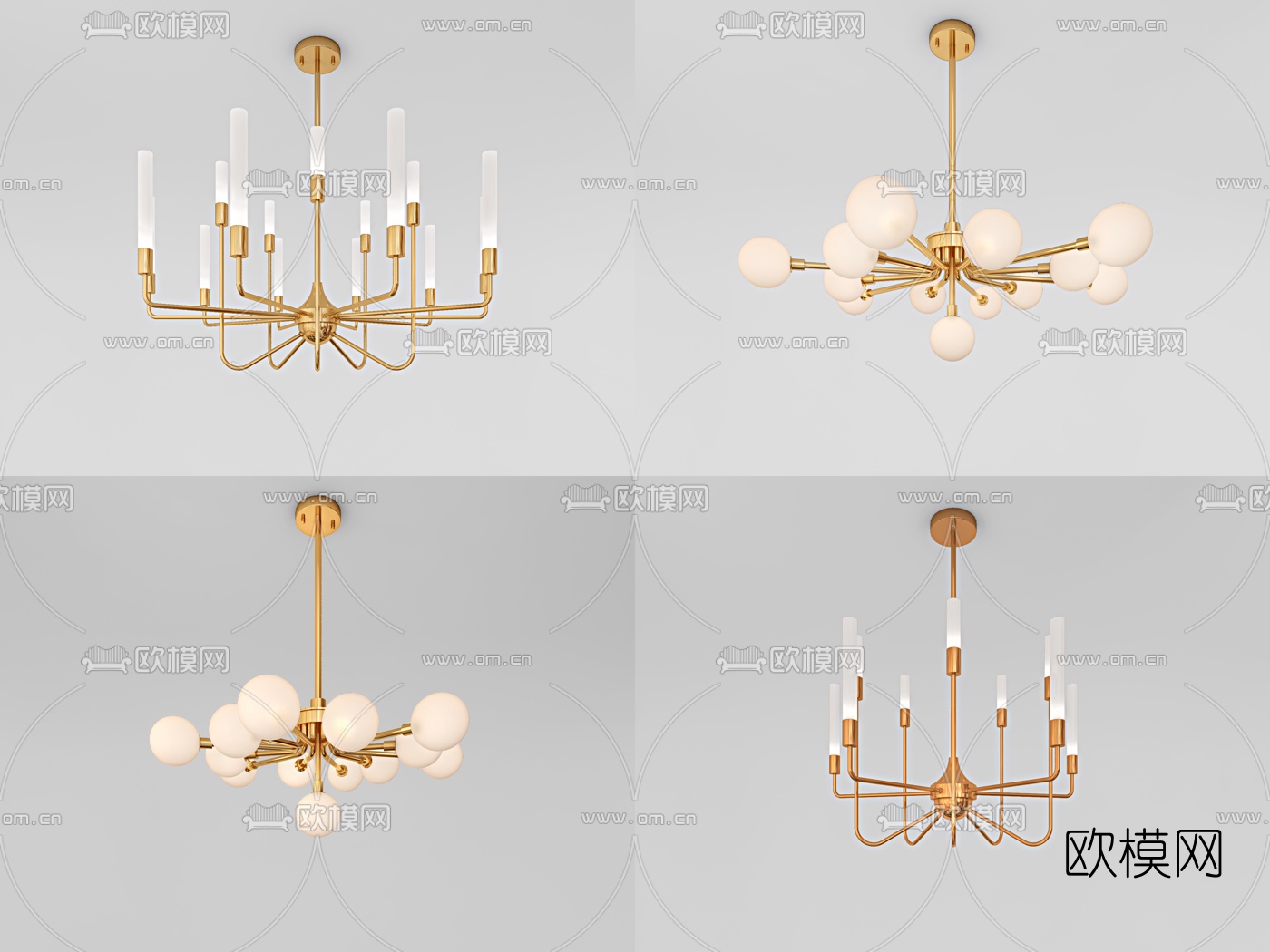 北欧金属多头吊灯3d模型下载（渲染图1）