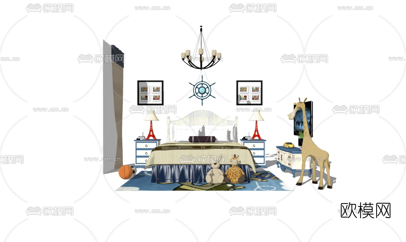 欧式儿童床组合su模型下载（渲染图2）