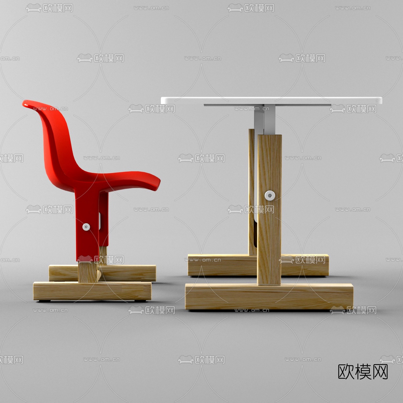 现代简易课桌书桌椅组合3d模型下载（渲染图1）
