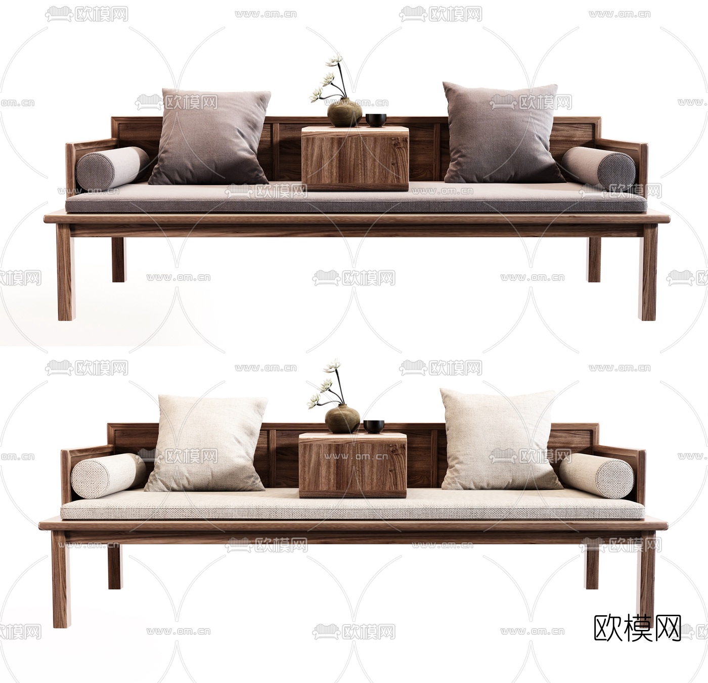 新中式实木贵妃椅su模型下载（渲染图1）