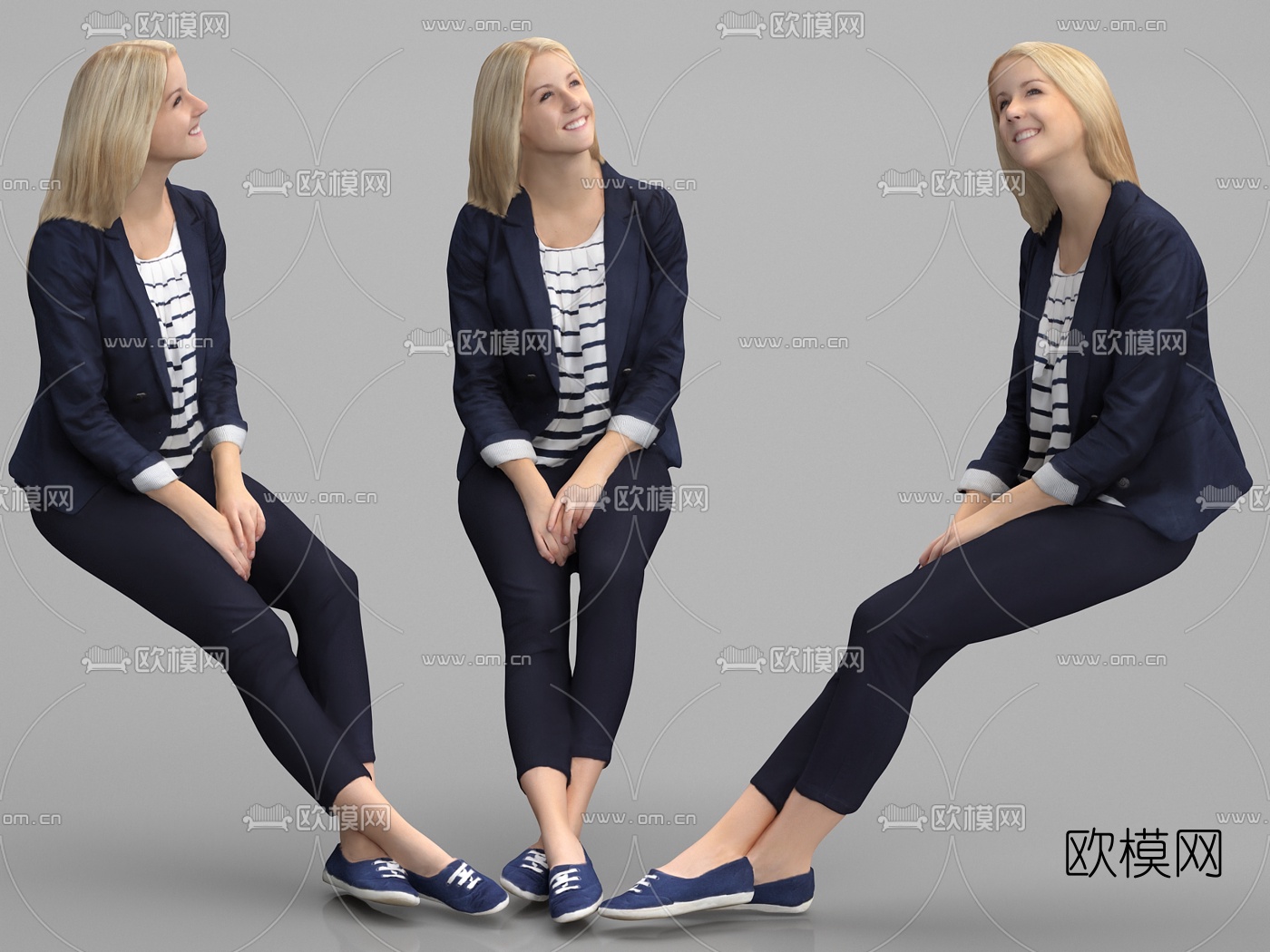 现代女性坐姿人物3d模型
