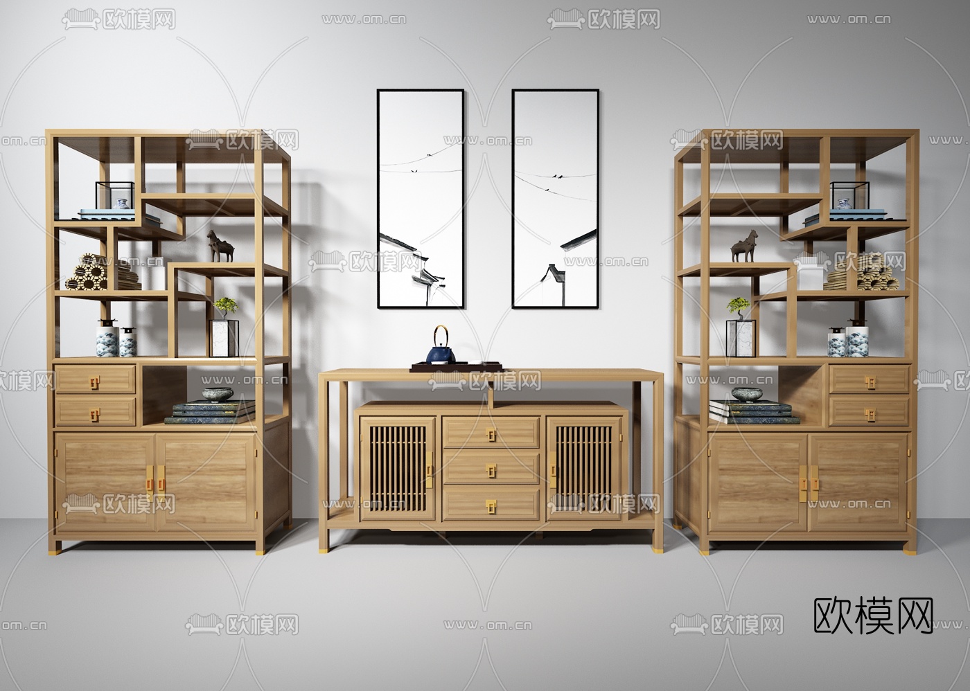 中式实木装饰柜3d模型下载