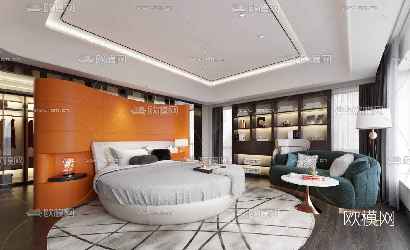 邱德光设计 北京懋源·璟玺豪宅圆床主卧3d模型下载（渲染图1）