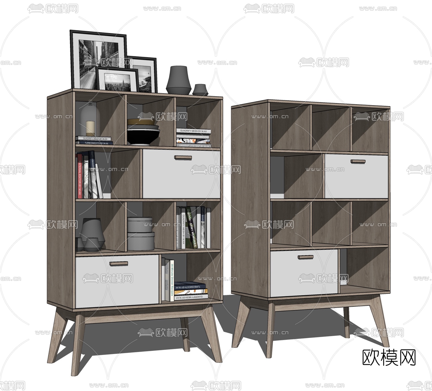 北欧实木书柜su模型下载