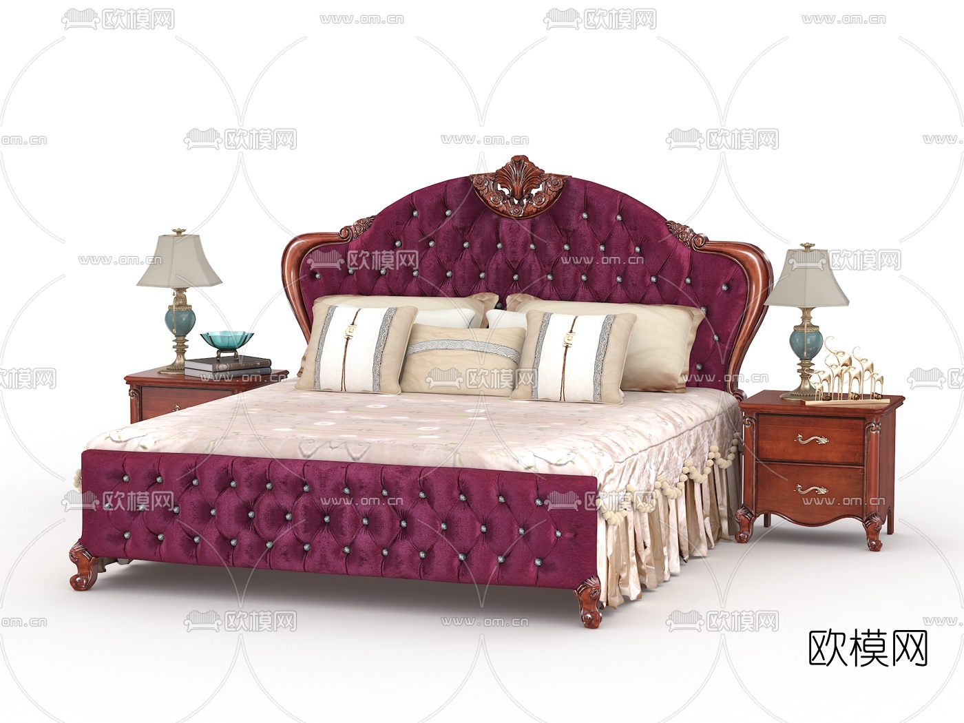 欧式布艺双人床3d模型下载