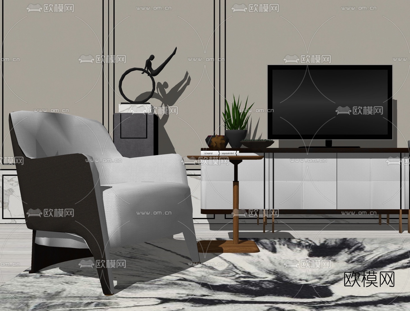 现代轻奢电视柜su模型下载