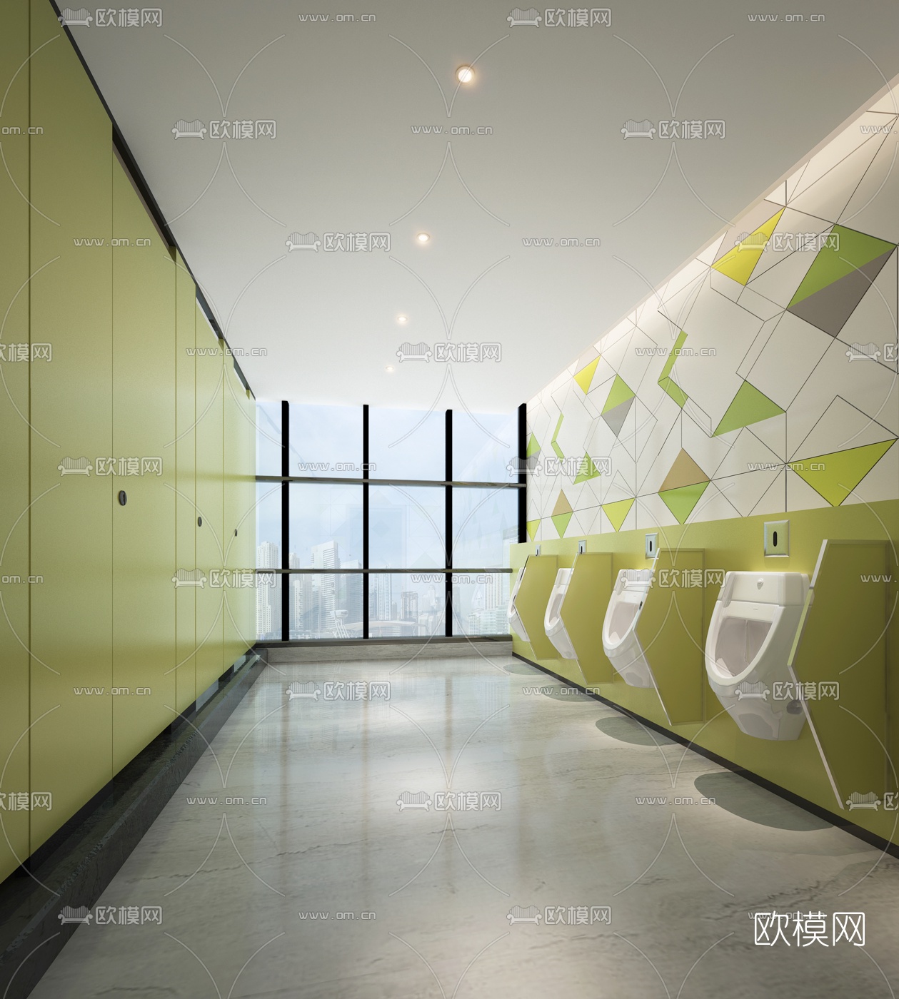 现代公用洗手间3D模型下载（渲染图2）