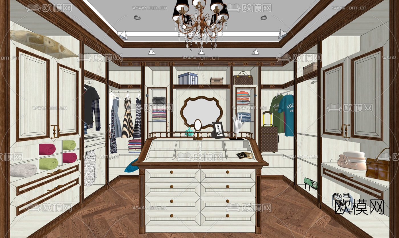 欧式卧室衣帽间组合su模型下载（渲染图1）