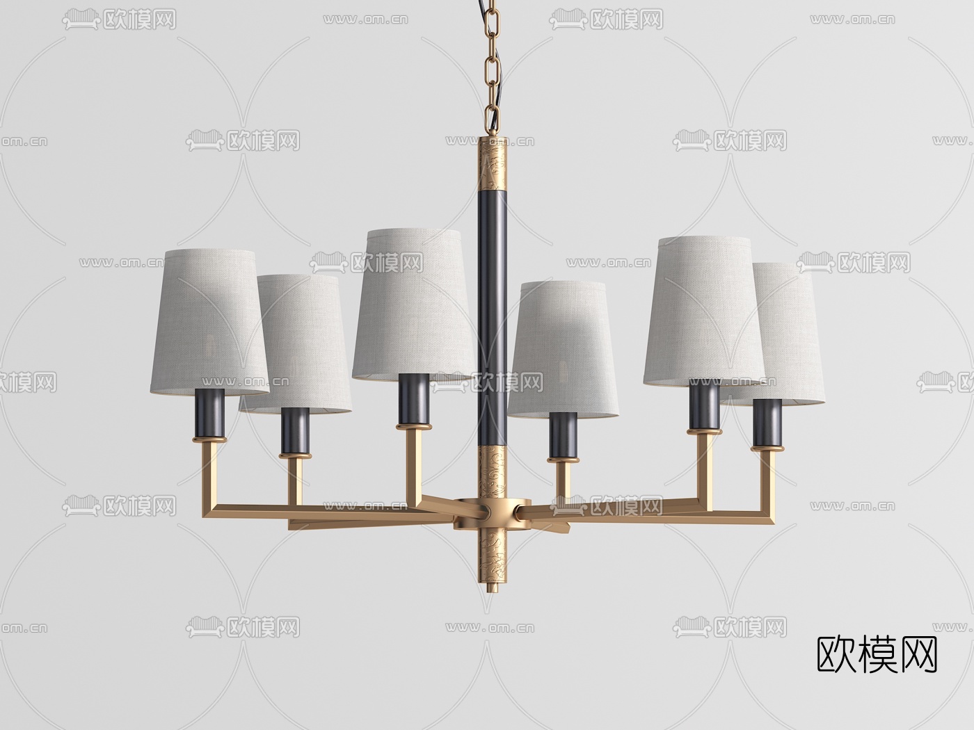 新中式金属多头吊灯3d模型下载（渲染图3）