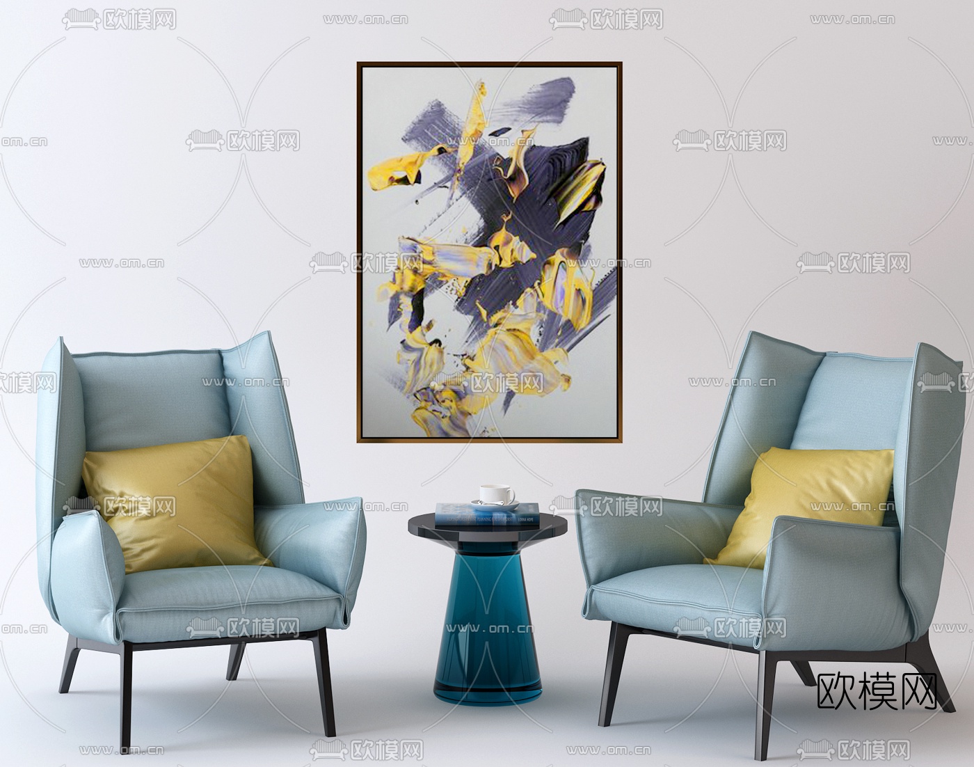 北欧单人沙发组合3d模型下载