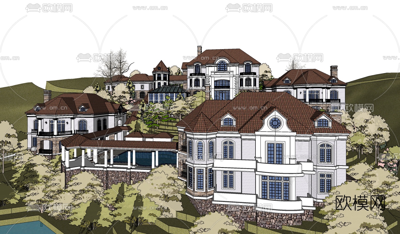 欧式别墅su模型下载（渲染图4）