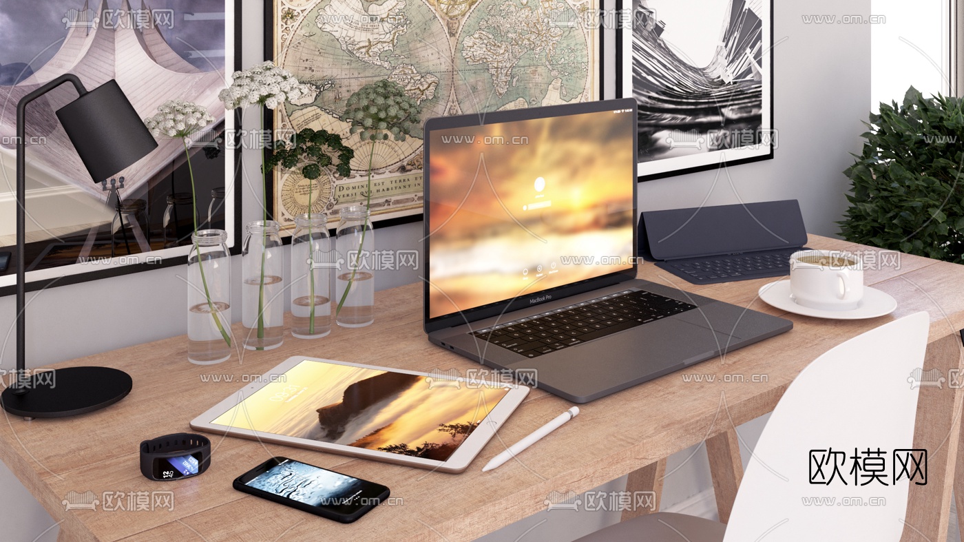 现代笔记本电脑手机3d模型下载（渲染图1）