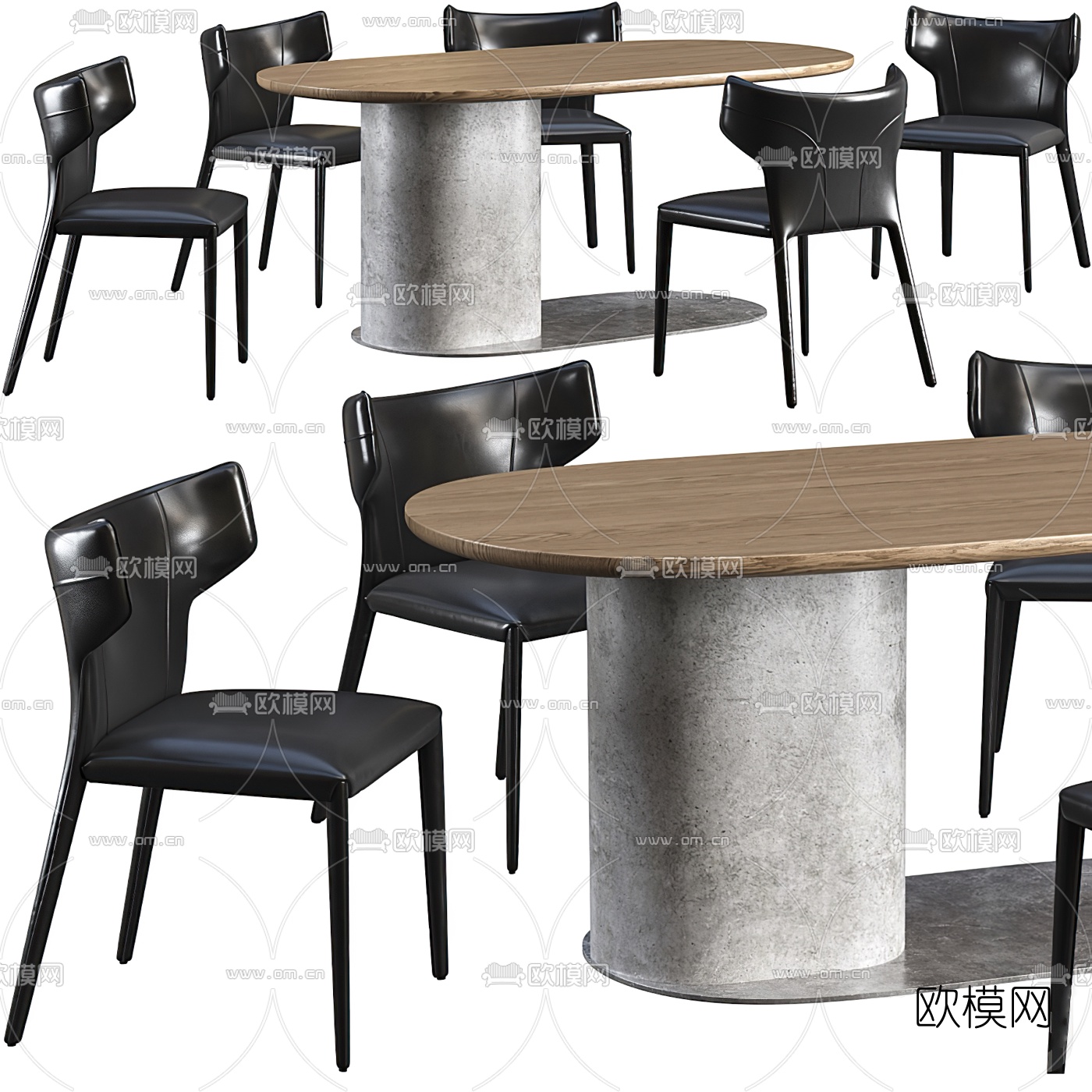 Natuzzi 现代实木餐桌椅3d模型下载