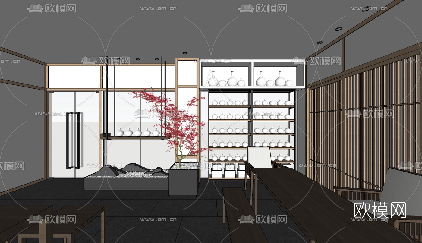 新中式茶壶专卖店su模型下载（渲染图1）