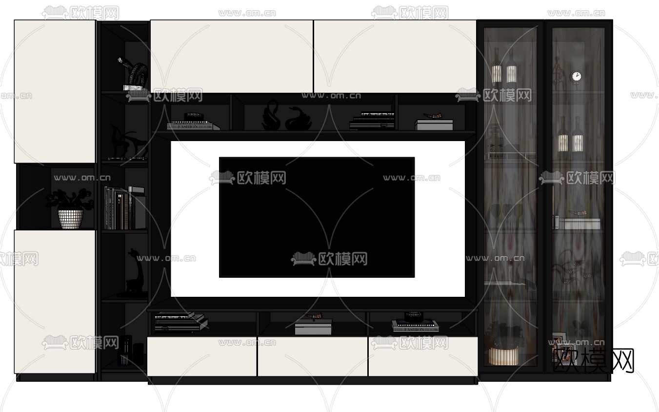 现代轻奢电视柜背景墙susu模型下载（渲染图3）