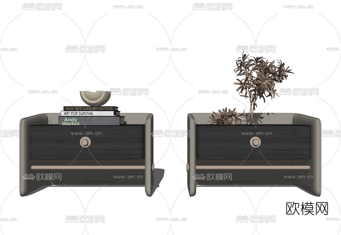 现代轻奢床头柜su模型下载（渲染图2）