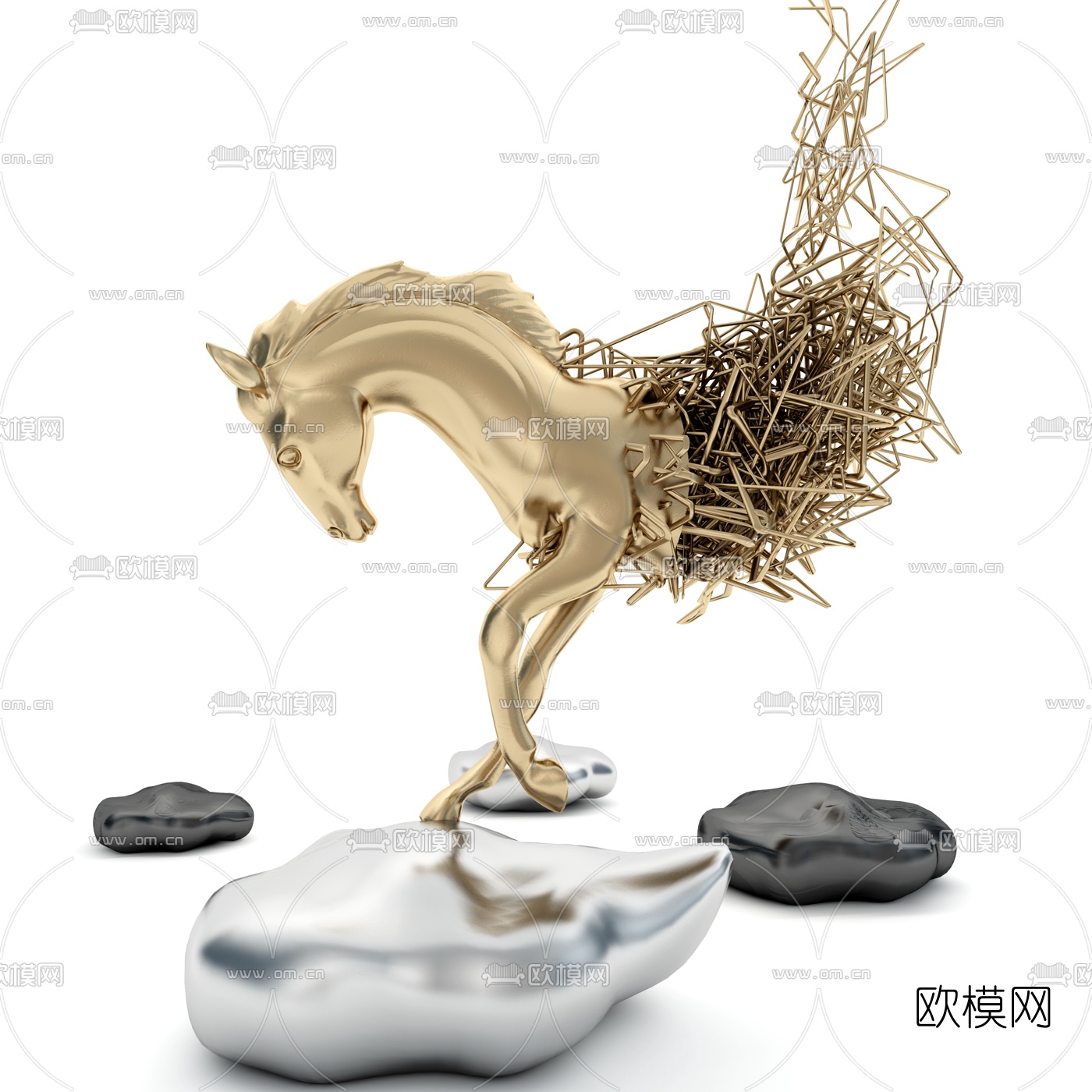 现代金属马雕塑艺术品摆件3d模型下载