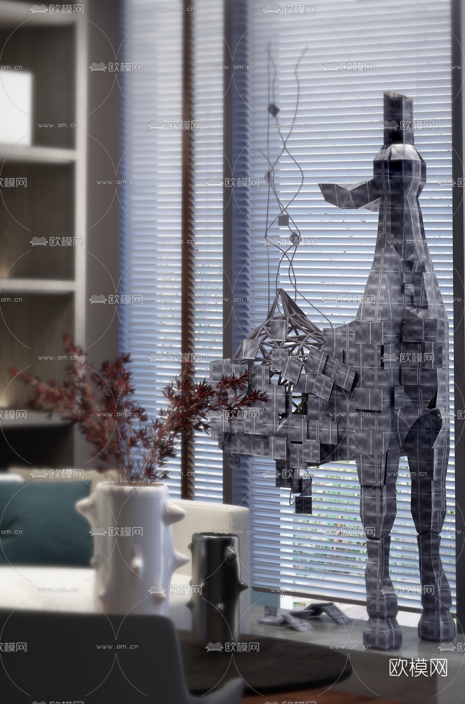 壹方空间设计 新中式铁艺拼接骏马雕塑3d模型下载