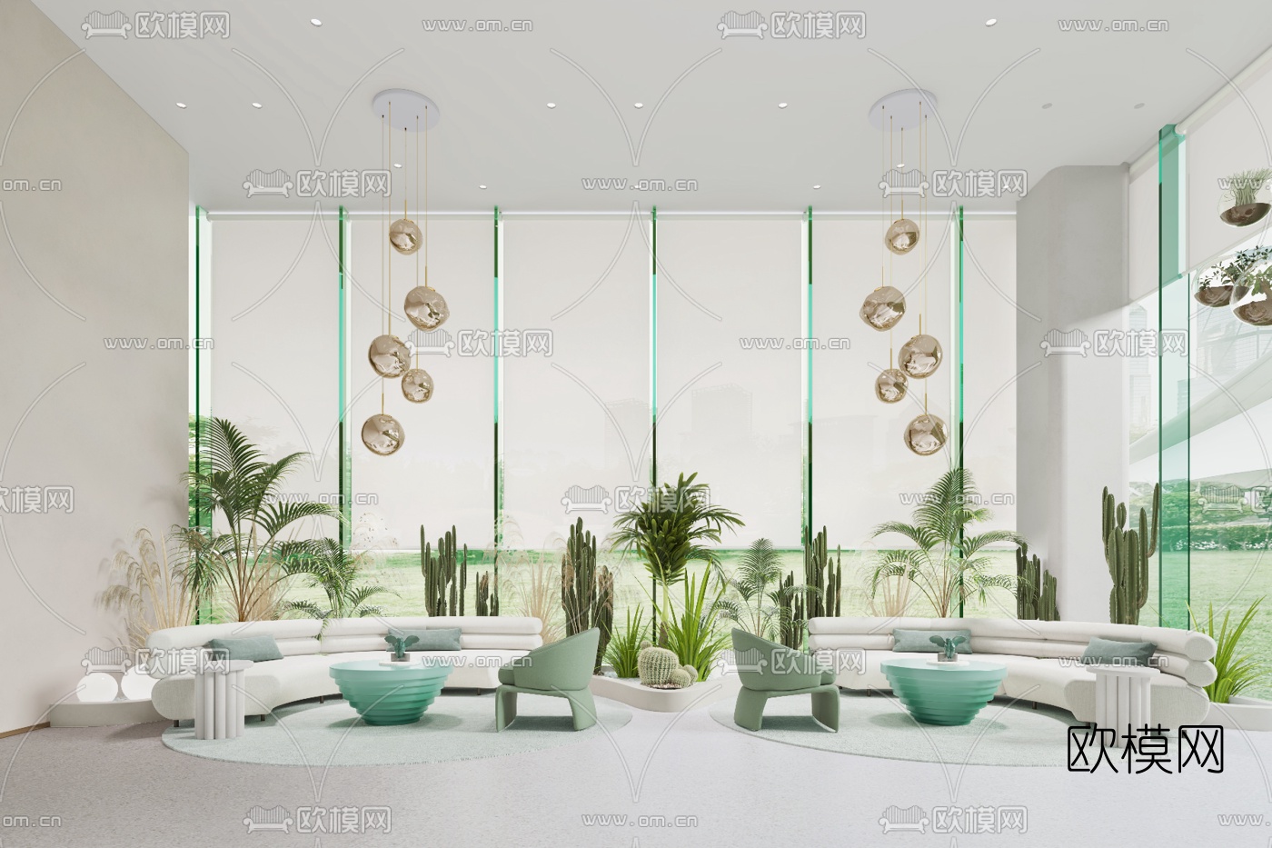 众睦设计 现代售楼处洽谈区3d模型下载