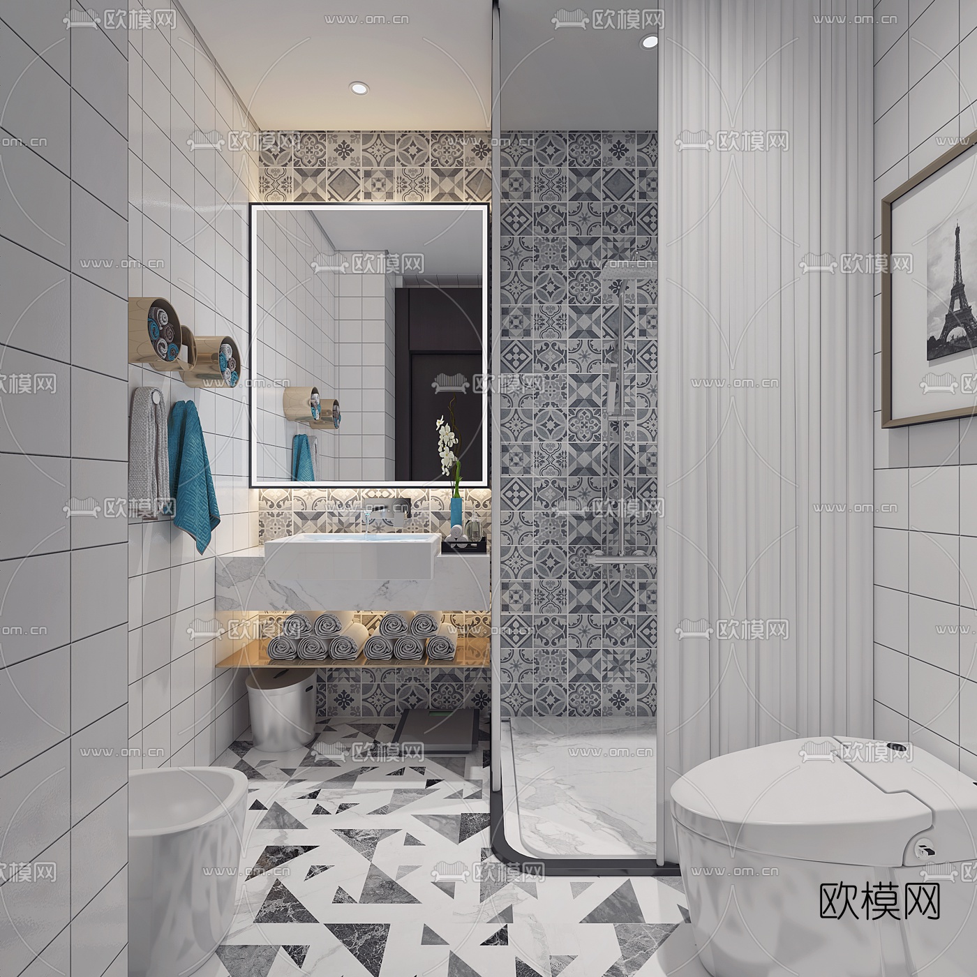 现代浴室为生间3d模型-免费3dmax模型库-欧模网