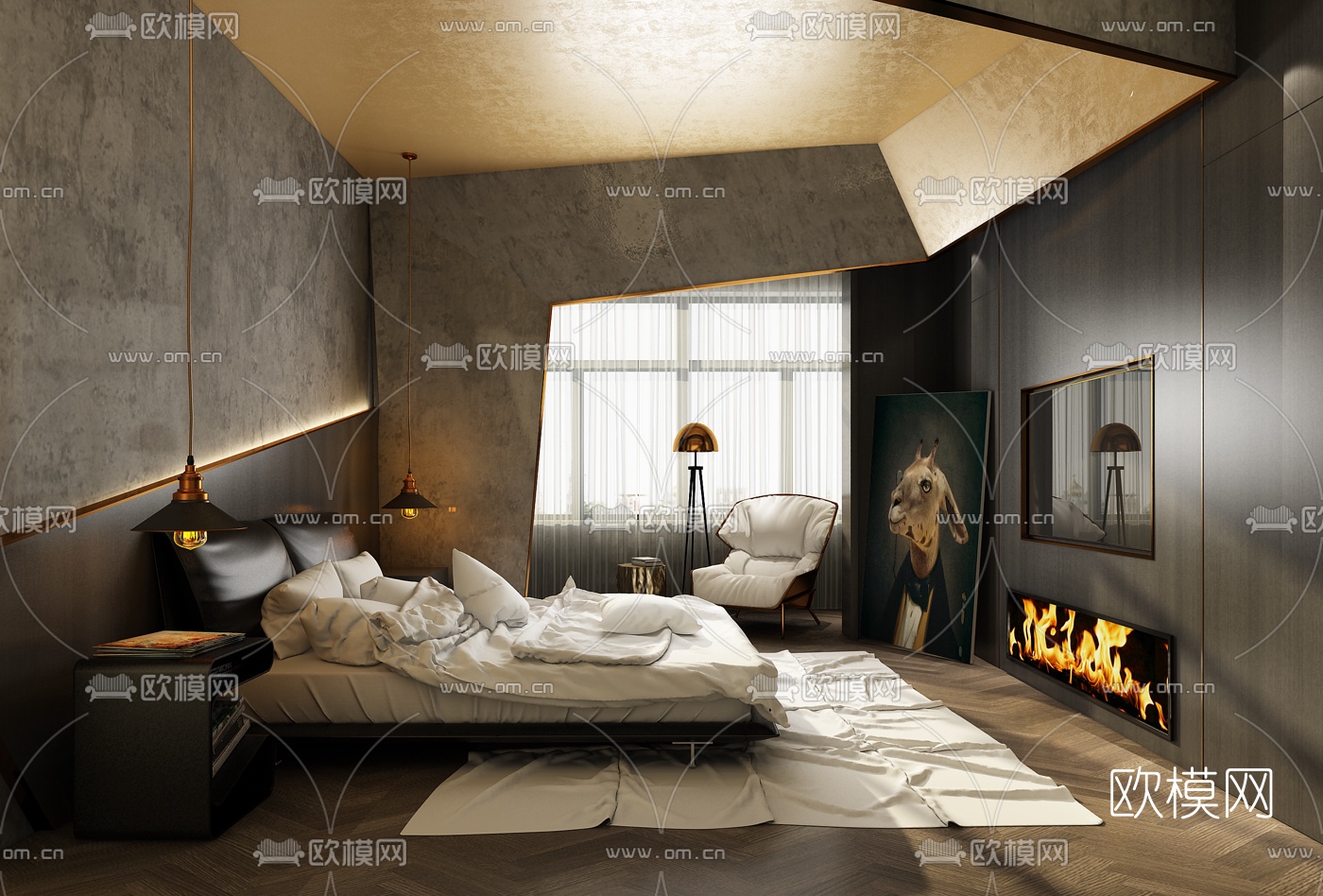 工业风卧室3d模型下载