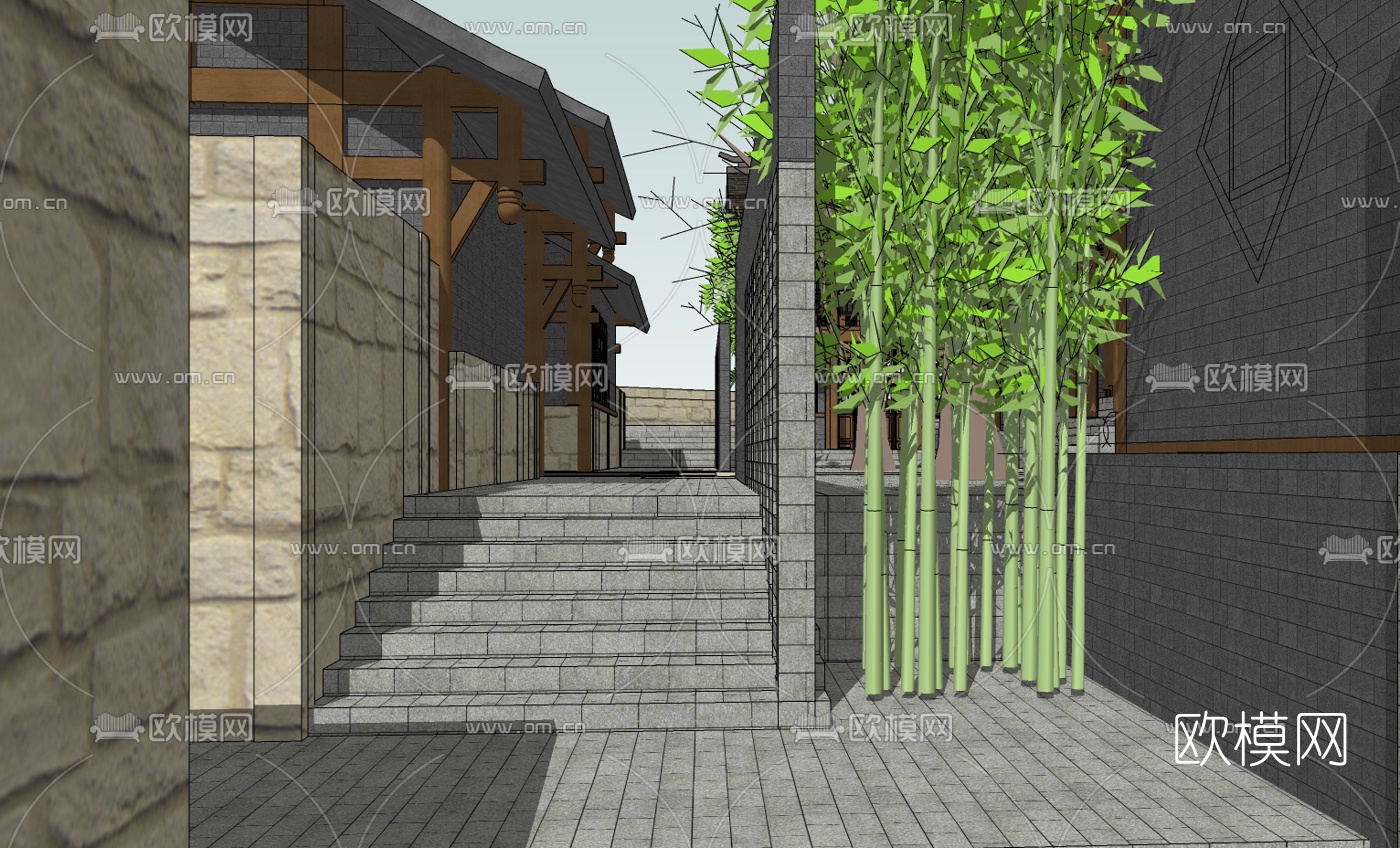中式庭院免费su模型下载（渲染图2）