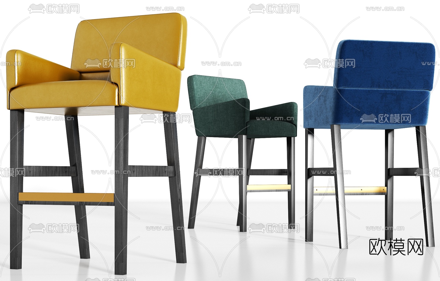 现代轻奢吧椅组合3d模型下载