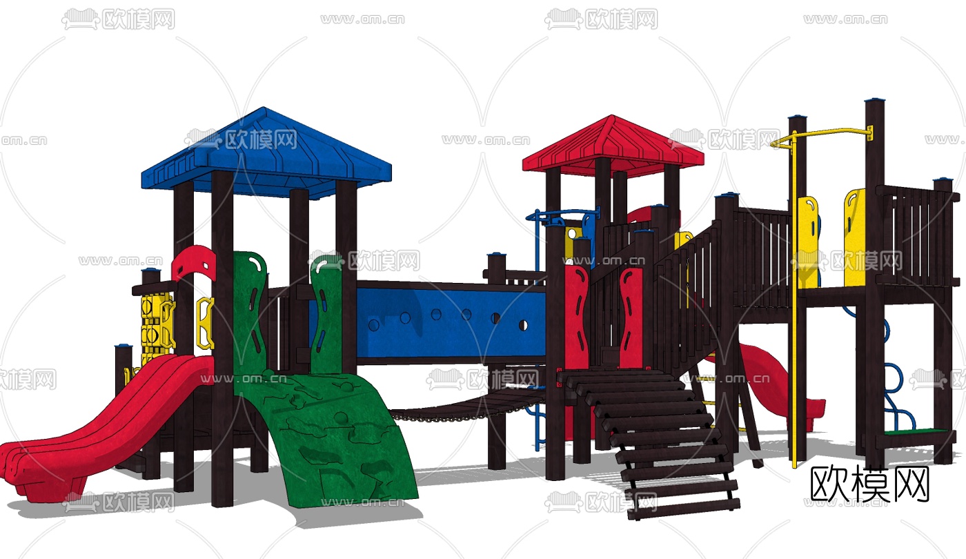 现代幼儿园儿童滑梯免费su模型下载