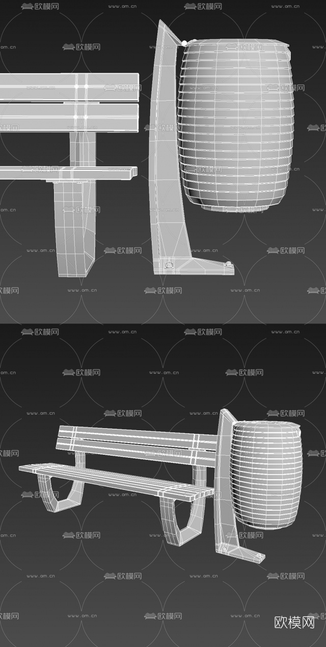 现代公园公用椅3D模型