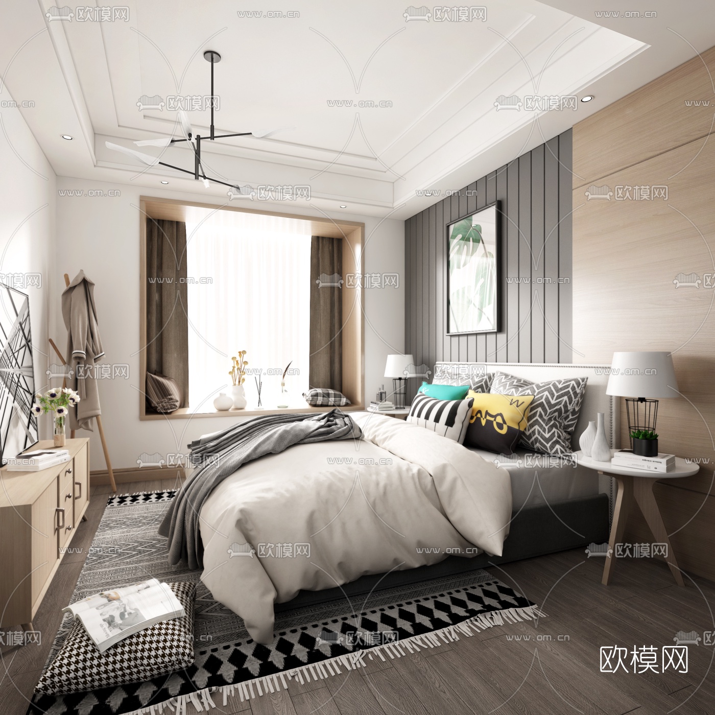 北欧卧室3d模型下载