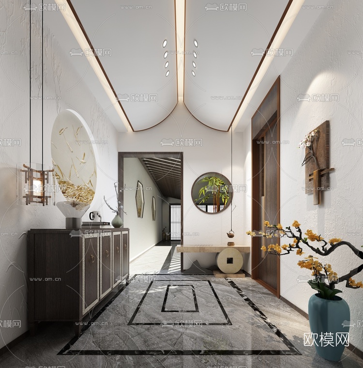 新中式玄关过道3D模型-免费3dmax模型库-欧模网