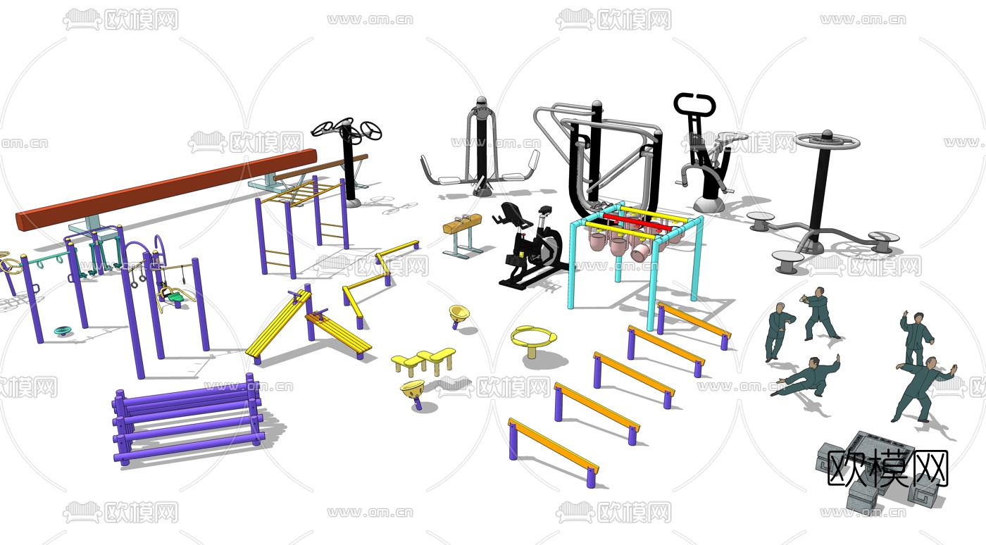 现代户外健身器材组合su模型下载
