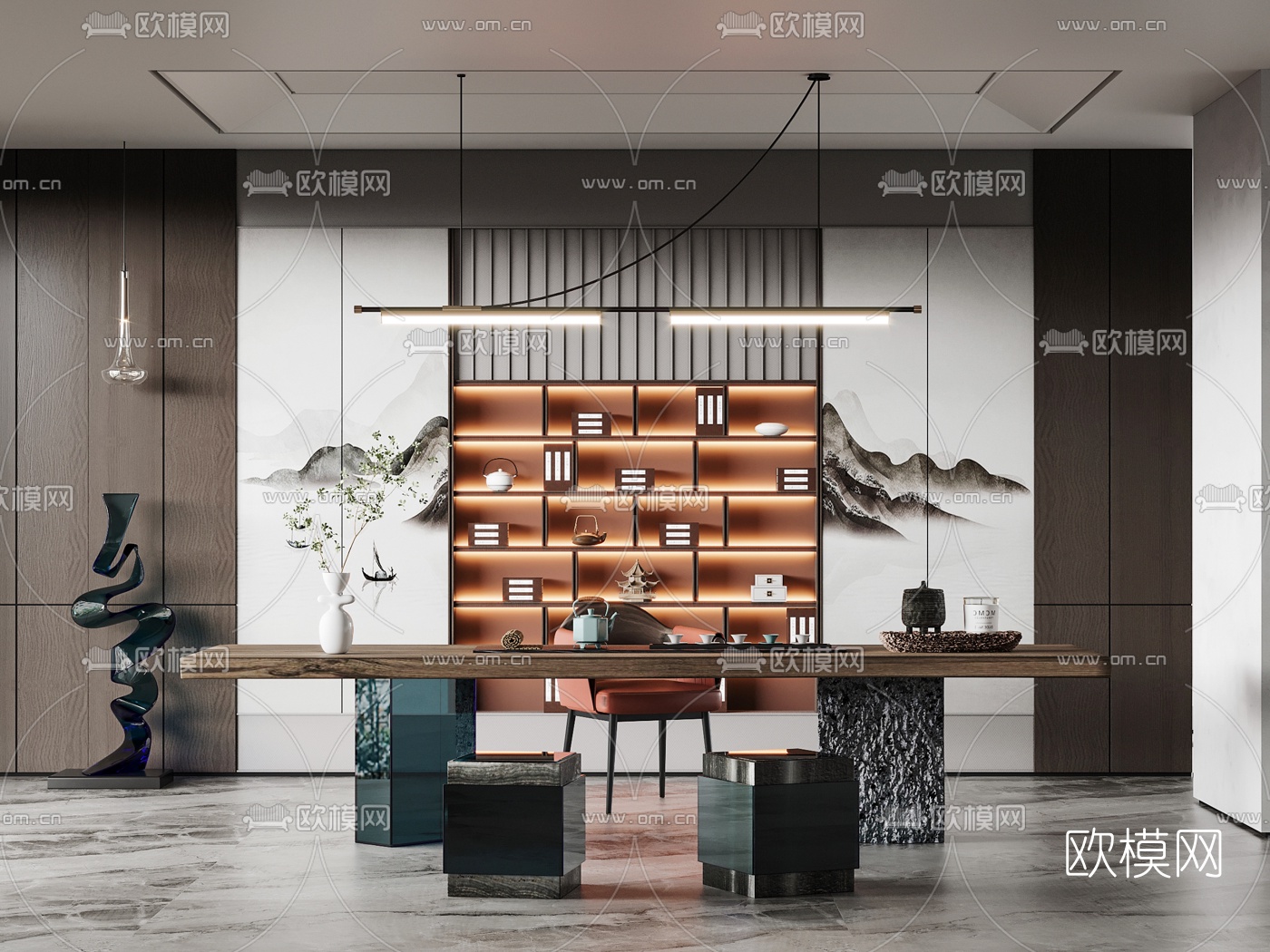 新中式茶桌椅3d模型